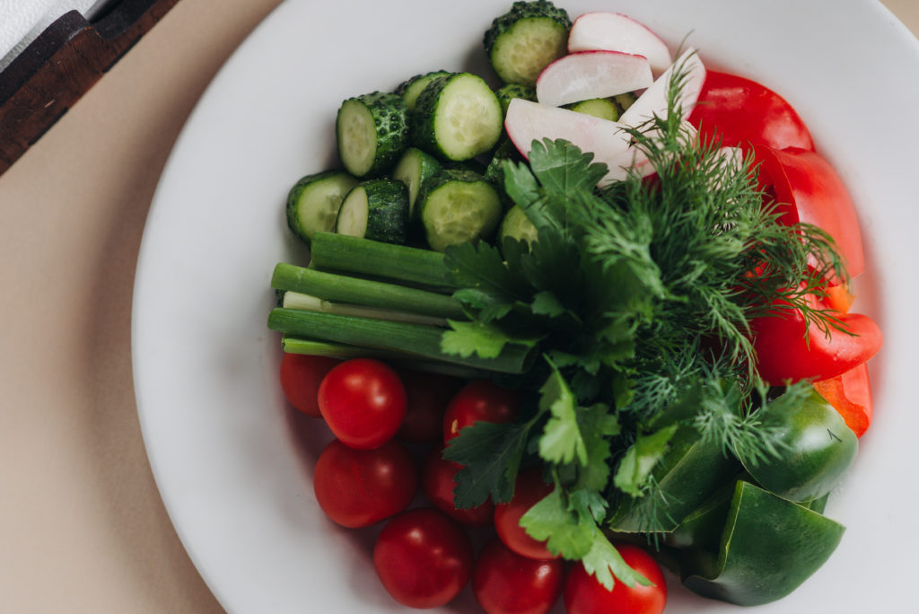 Fresh vegetables and greens platter