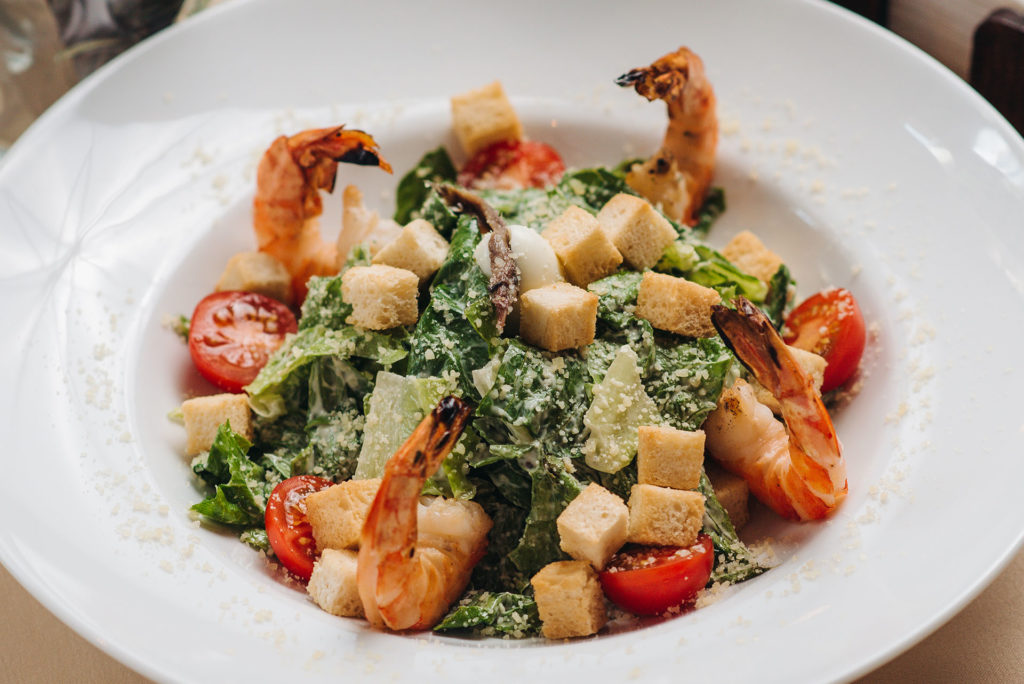 Signature Caesar with grilled tiger shrimps