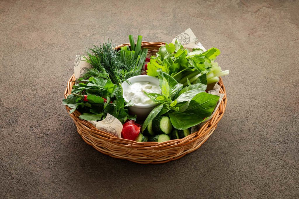 Fresh vegetables and greens platter